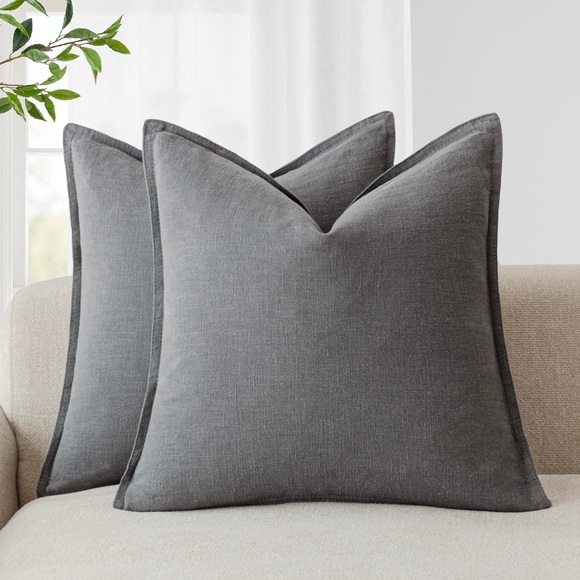 Linen Pillow Covers 24x24 Inch Gray Decorative Throw Pillow Covers Pack Of 2 - Picture 2 of 8